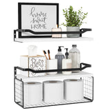 WOPITUES Floating Shelves with Wire Storage Basket, Bathroom Shelves Over Toilet with Protective Metal Guardrail, Wood Wall Shelves for Bathroom Organizers and Storage, Toilet Paper-White WOPITUES