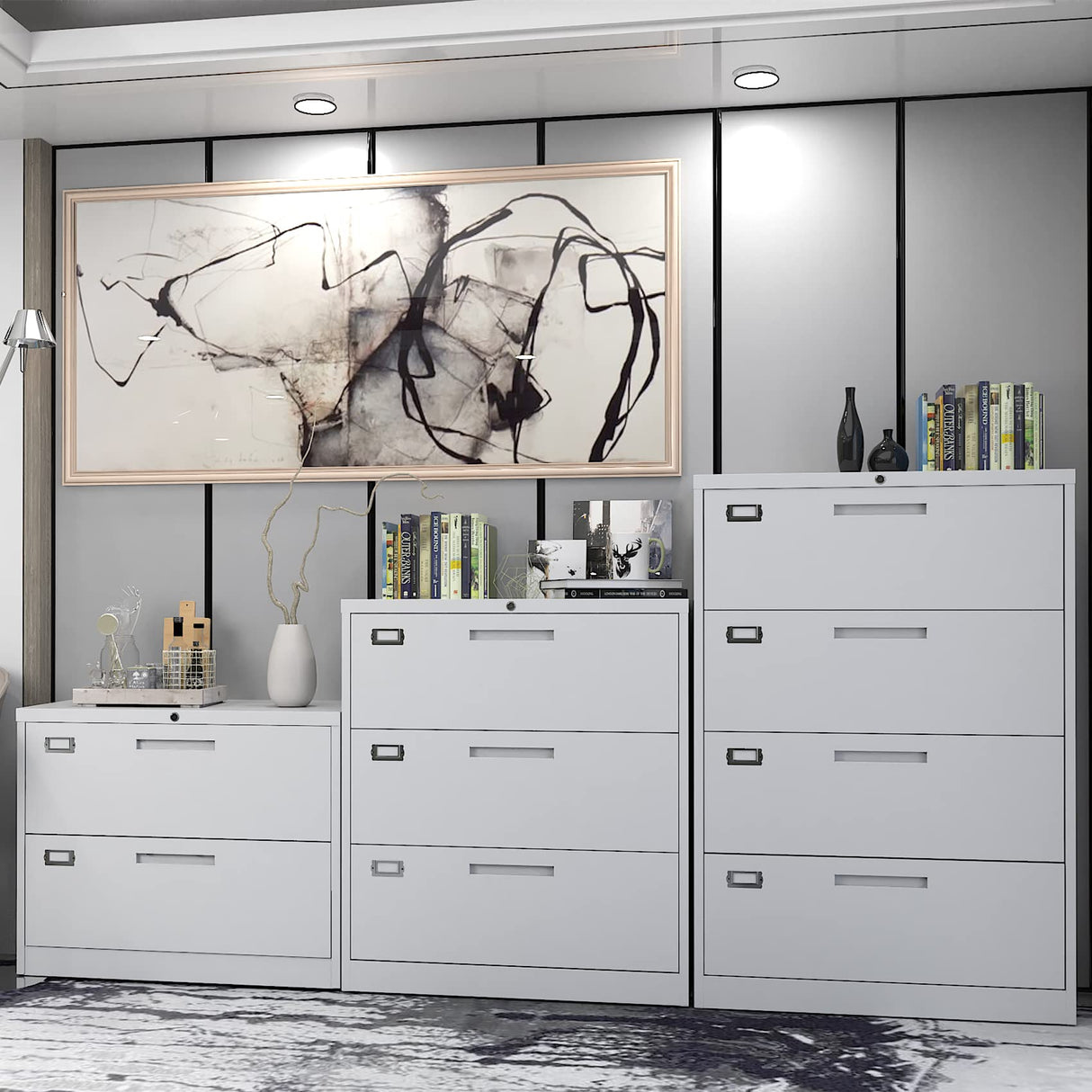 Yizosh 4 Drawer White File Cabinet with Lock, Filing Cabinet for Home Office, Metal Locking Office File Storage Cabinet with Drawers, Lateral Filing Cabinet Organizer for Letter/Legal/F4/A4 Yizosh