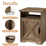 AMERLIFE 3-Piece Farmhouse Table Set Includes Coffee Table& Two End Tables, Side Table with Charging Station and USB Ports, for Living Room, Bedroom,Barnwood AMERLIFE