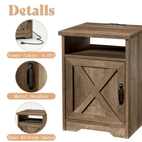 AMERLIFE 3-Piece Farmhouse Table Set Includes Coffee Table& Two End Tables, Side Table with Charging Station and USB Ports, for Living Room, Bedroom,Barnwood AMERLIFE