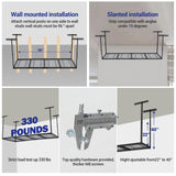 GarveeTech 4x8 FT Overhead Garage Storage Rack, 22"-40" Height Adjustable Ceiling Storage Rack 330lbs Weight Capacity, Heavy Duty Metal Hanging Storage Shelves for Garage (Black, Vertical Post x 4) GarveeTech