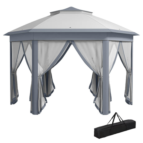 Outsunny 13' x 13' Pop Up Gazebo, Hexagonal Canopy Shelter with 6 Zippered Mesh Netting, Event Tent with Strong Steel Frame for Patio Backyard Garden Wedding Party, Gray Outsunny
