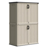 Patiowell 50 cu.ft Plastic Outdoor Storage Shed, Lockable Waterproof Resin Storage Cabinet Vertical Storage Shed for Garden Tools, Garbage Cans, Pool Supplies, Beige(Not Include Shelves) Patiowell