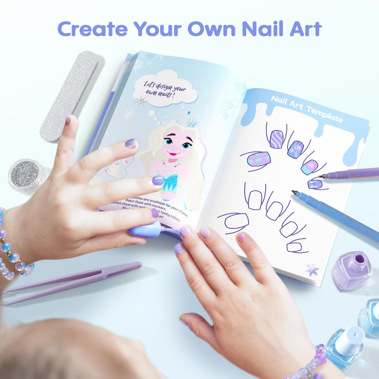 Tomons Kids Nail Polish Set for Girls, Non Toxic Nail Polish Art Kit for Kids Ages 7-12, Toys Gifts for 8 9 10 11 12 Girl, Bracelets, Glitter, Sequins, Stickers - 8 Colors Tomons