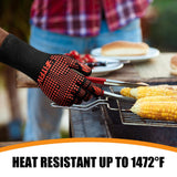 FITFIV BBQ Gloves 1472°F Heat Resistant Gloves, Silicone Non-Slip Kitchen Oven Mitts, Suitable for Grilling, Baking, Cooking, Outdoor Camping (Red) FITFIV