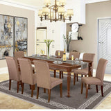 East West Furniture DOBA9-MAH-18 9 Piece Modern Dining Table Set Includes a Rectangle Wooden Table with Butterfly Leaf and 8 Brown Linen Linen Fabric Parson Chairs, 42x78 Inch, Mahogany East West Furniture