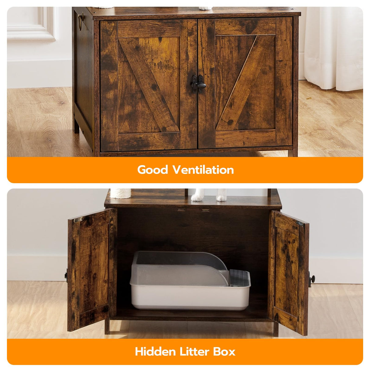 HOOBRO Cat Tree with Litter Box Enclosure for Indoor Cats, Wooden Cat Condo with Scratching Posts, Cat Litter Box Furniture Hidden, All-in-One Cat Toy with Cat House, Rustic Brown FG15MZ03 HOOBRO