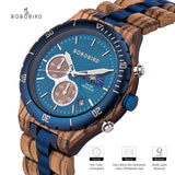 BOBO BIRD Mens Quartz Wooden Watches Stainless Steel Red Sandalwood Alloy Wood Watch for Male Classic Function Wristwatch Chronograph Luminous Hands (Blue) BOBO BIRD