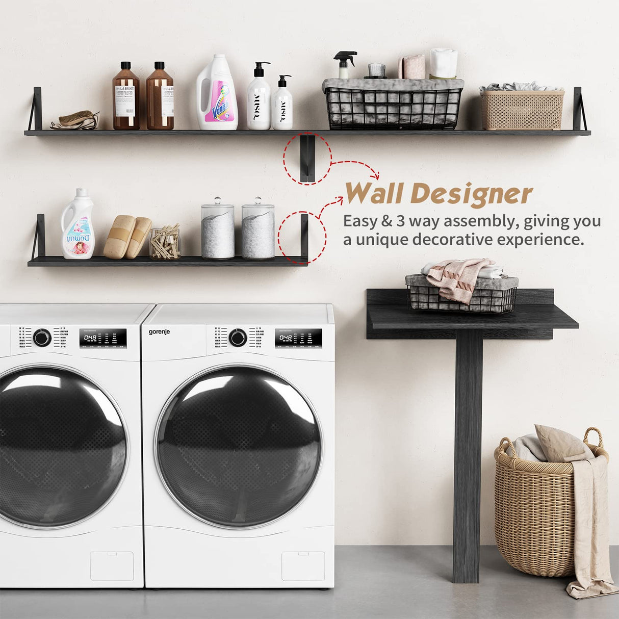 Forbena Floating Shelves 36 Inches Long 8 in Deep Set of 3, Large Wall Shelf for Bedroom Books, Heavy Duty Wide Wall Shelving for Closet Organizers and Storage, Living Room, Library (Black) Forbena