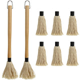 Hedume 2 Pack BBQ Basting Mop with 6 Extra Replacement Heads, Grill Basting Mop Wooden Long Handle Perfect for BBQ Grilling Smoking Steak (18.2 Inch) Hedume