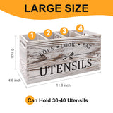 Rustic White Wooden Utensil Holder for Kitchen Counter Decor Extra Large Utensil Crock Organizer Silverware Caddy Farmhouse Wood Cutlery Holder Cooking Utensil Stand Storage kitchen Tools Holder Renawe