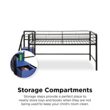 DHP Junior Twin Metal Loft Bed with Storage Steps, Multifunctional Space-Saving Solution - Black with Blue Steps DHP
