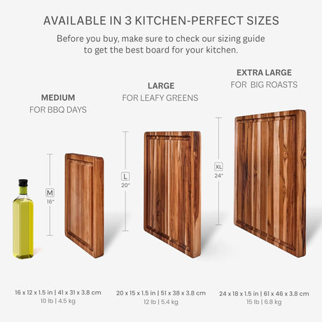 Teakhaus Carving Board - Medium (M) Wood Cutting Board with Juice Groove and Grip Handles - Reversible Teak Edge Grain Wood - Knife Friendly - FSC Certified Teakhaus
