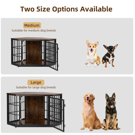 VOWNER 52 Inch Dog Crate Furniture Corner, Wooden Dog Kennel Furniture, End Table Dog Crate for Large Dogs, Indoor Pet Crates Corner Side Table for Dogs, Wide Top Perfect for Limited Room, Brown VOWNER