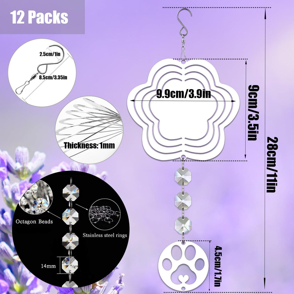 WindMage 12 Pack 4inch Sublimation Wind Spinner Blanks 3D Aluminum Metal Wind Sculpture Kinetic Spinners for Yard Indoor Ornaments Dog Cat Memorial Gifts Pet Loss Sympathy Hanging Decoration WindMage