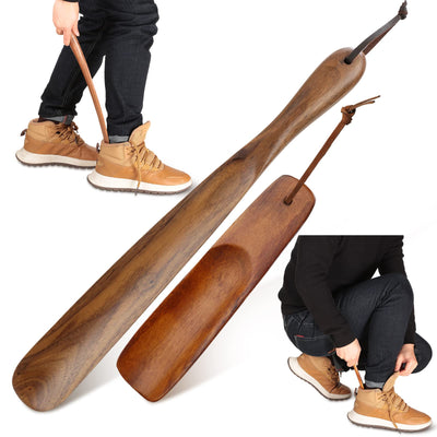2 Pcs Wood Shoe Horn a Long Shoe Horn and a Short Horn Wooden Wear Shoe Helper Shoe Horn Long Handle for Seniors Men Women Pregnancy