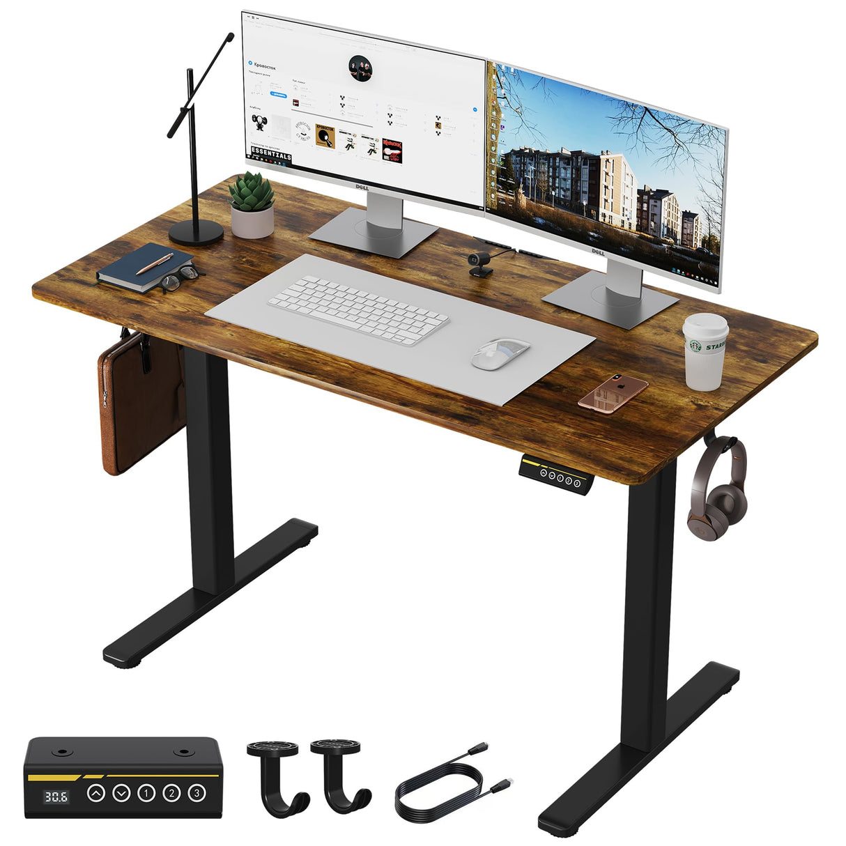 Gamork Electric Standing Desk Adjustable Height Stand Up Desk Ergonomic Sit Stand Desk for for Work Office Home Computer Desk Workstation (Rustic Brown C65, 48 * 24) Gamork