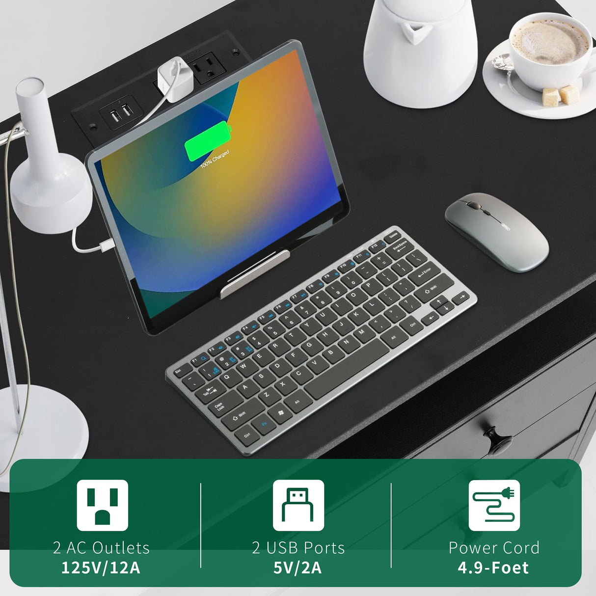 Tykacna 27 Inch Wide Night Stand, Large Wooden Night Stand with 2 Drawer, LED Nightstand with Charging Station and Adjustable Drawer, Bedside Table for Living Room/Bedroom/Study/Office, Black. Tykacna