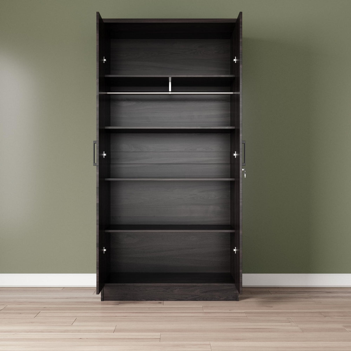 Better Home Products Harmony Two Door Armoire Wardrobe with Mirror in Tobacco Better Home Products