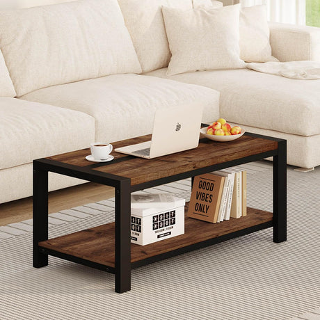 BON AUGURE Coffee Table for Living Room, Industrial Wood and Metal Living Room Tables, Farmhouse Rectangular Center Table (Rustic Oak, 43 Inch) BON AUGURE