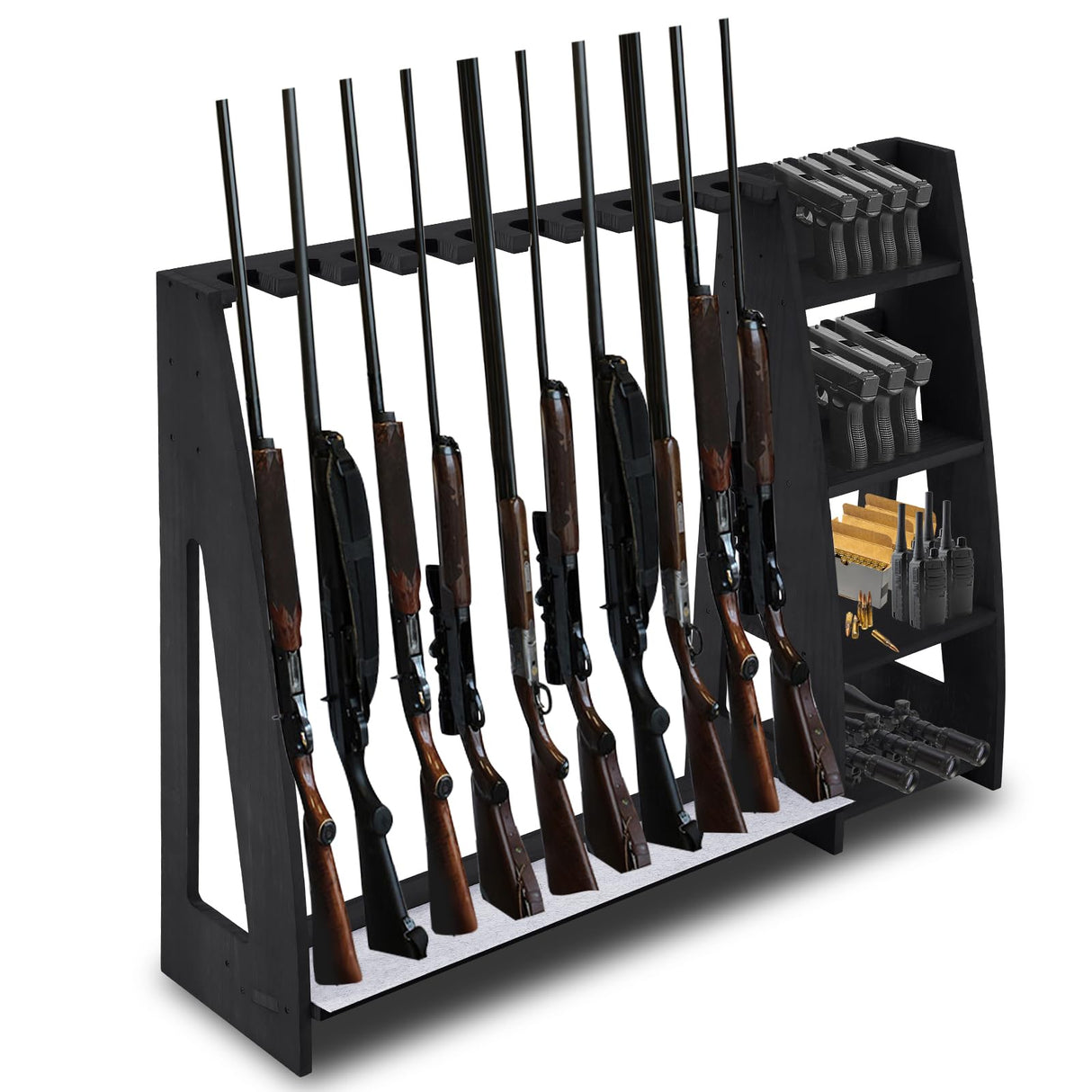 Lineshading Wooden Gun Rack with Holder, Indoor Floor Standing Gun Rack, Gun Display Rack Storage Rack for Home or Garage Gun Storage, Holds 10 Long Guns and 8 Short Guns Lineshading