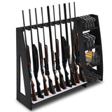 Lineshading Wooden Gun Rack with Holder, Indoor Floor Standing Gun Rack, Gun Display Rack Storage Rack for Home or Garage Gun Storage, Holds 10 Long Guns and 8 Short Guns Lineshading