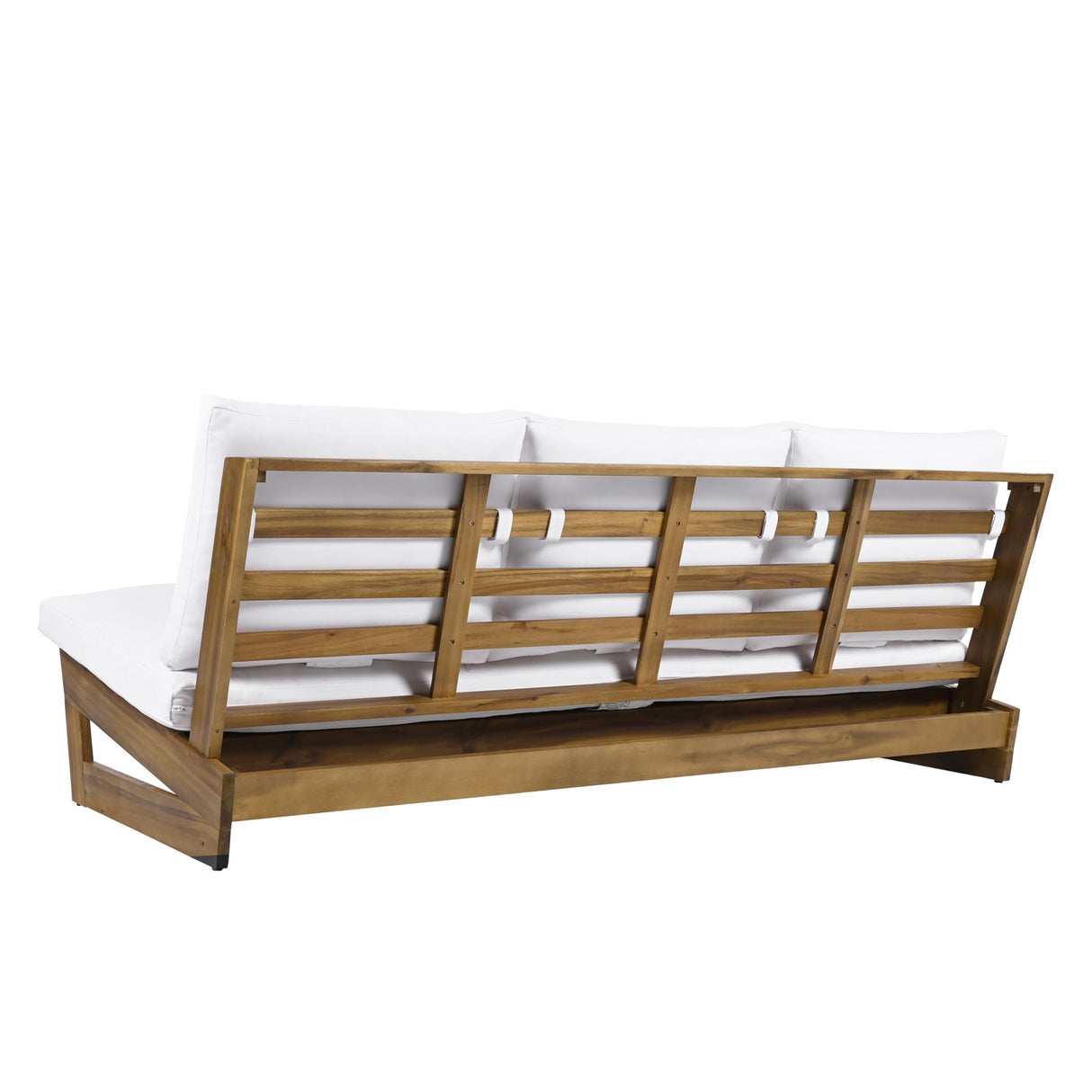 Christopher Knight Home Wicos Modern Acacia Wood Outdoor Sofa with Cushion, Wood Patio Sofa Chair Armless Design, Garden Backyard Outdoor Lounge Sofa Couch with Water-Resistant Cushion, Teak+White Christopher Knight Home