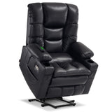 MCombo Large Triple Motor Power Lift Recliner Chair with Massage and Dual Heating, Adjustable Headrest for Tall Elderly People, Faux Leather 7634 (Black, Large) MCombo