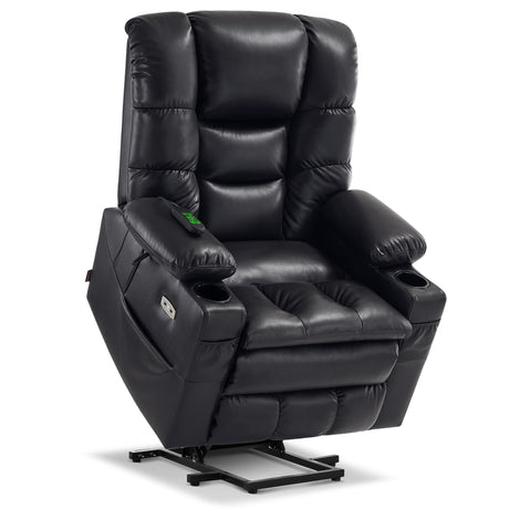 MCombo Large Triple Motor Power Lift Recliner Chair with Massage and Dual Heating, Adjustable Headrest for Tall Elderly People, Faux Leather 7634 (Black, Large) MCombo