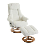 Chenille Swivel Recliner with Ottoman - Massage Recliner Chair with Heat & 360° Rotate, Swivel Stressless Reclining Chair with Ottoman & Remote-Control Massage, Manual Recliners for Bedroom (White) JCRRFLT