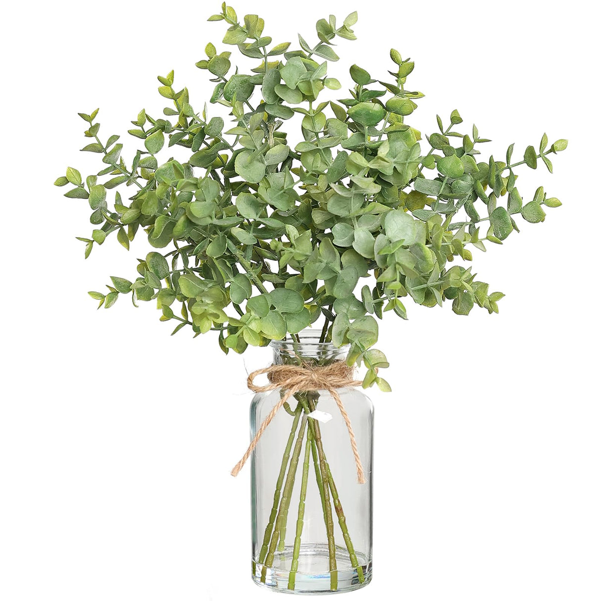 Zheart Fake Eucalyptus Stems in Glass Vase with Faux Water,14" Artificial Plants Eucalyptus Leaves for Shelf Desk Bathroom Farmhouse Room Coffee Table Home Decor (Sage Green) Zheart