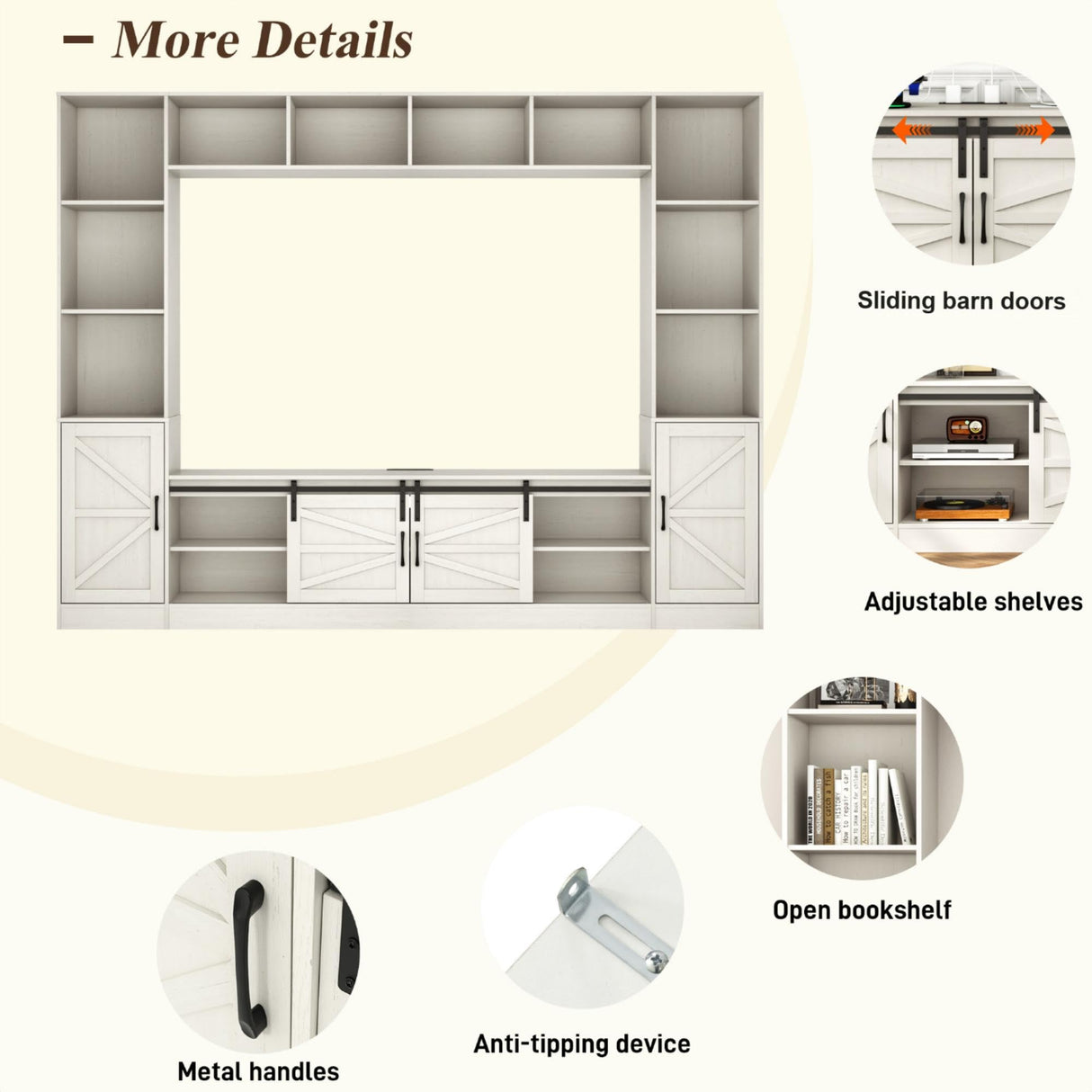 chartustriable 103" Wall Unit TV Stand with Storage for TVs up to 80" Large Farmhouse Wall Unit Entertainment Center w/Sliding Barn Door Cabinets and Power Outlet for Living Room, White chartustriable