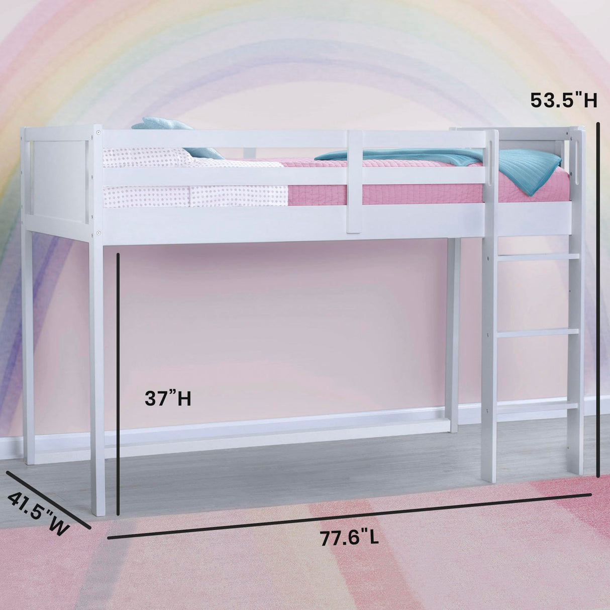 Delta Children Twin Loft Bed with Guardrail and Ladder (Coordinates with Disney Princess & JoJo Siwa Tents Sold Separately), White Delta Children