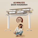 TIQLAB 48 * 28 Inch Standing Desk with Four Drawers, Electric Sit Stand Table, Stand Up Desk Adjustable Height with Storage Shelf, Splice Board, Maple TIQLAB