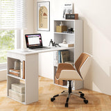Tangkula White Computer Desk with Bookshelf, Writing Study Desk with Storage Shelves & CPU Stand, Modern Compact Computer Workstation for Home & Office, Space-Saving Design Tangkula