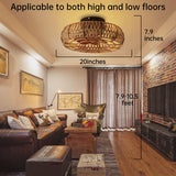 Letmarey 20" Caged Ceiling Fans with Lights and Remote, Boho Flush Mount Ceiling Fan with Light, Low Profile Chandelier 6 Speed Bladeless Reversible Ceiling Fan w/ 4 Bulbs. for Living Room Bedroom. Letmarey