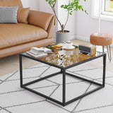 YMYNY Glass Coffee Table, Tempered Glass Square Coffee Tables with Metal Frame, Unique Modern Table for Living Room Home Office 26.77" x 26.77" x 15.75", Dark Brown, UHCT001T YMYNY