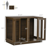 PawHut Furniture Style Dog Crate with Removable Divider, Dog Crate Side End Table Indoor with Double Doors, for Small to Large Dogs, 47" x 23.5" x 35", Walnut PawHut