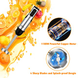 Immersion Blender Handheld, 1100W 5-in-1 Multi-Purpose Hand Blender, 12-Speed Stick Blender, 600ml Beaker, 500ml Chopper, Egg Whisk, Milk Frother, Black MOOKA FAMILY