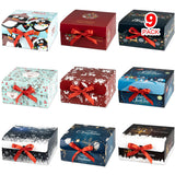 ARTLYMERS Christmas Gift Boxes with Lids, 9 Pack Gift Box and Red Ribbon Christmas Themed Pattern Small Gift Boxes for Xmas Presents Gifts Easy Assemble ARTLYMERS