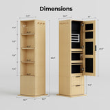 IRONCK 360° Swivel Jewelry Cabinet, Jewelry Armoire with Full Length Mirror, Coat Rack and 4-Tier Shelf, Standing Jewelry Organizers with 2 Drawers, Oak IRONCK