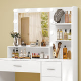 Quimoo Makeup Vanity Desk with Mirror & Lights, Vanity Desk with 5 Drawers & Storage Shelves, Vanity Table, 3 Color Modes & Adjustable Brightness Dressing Table, Bedroom Quimoo