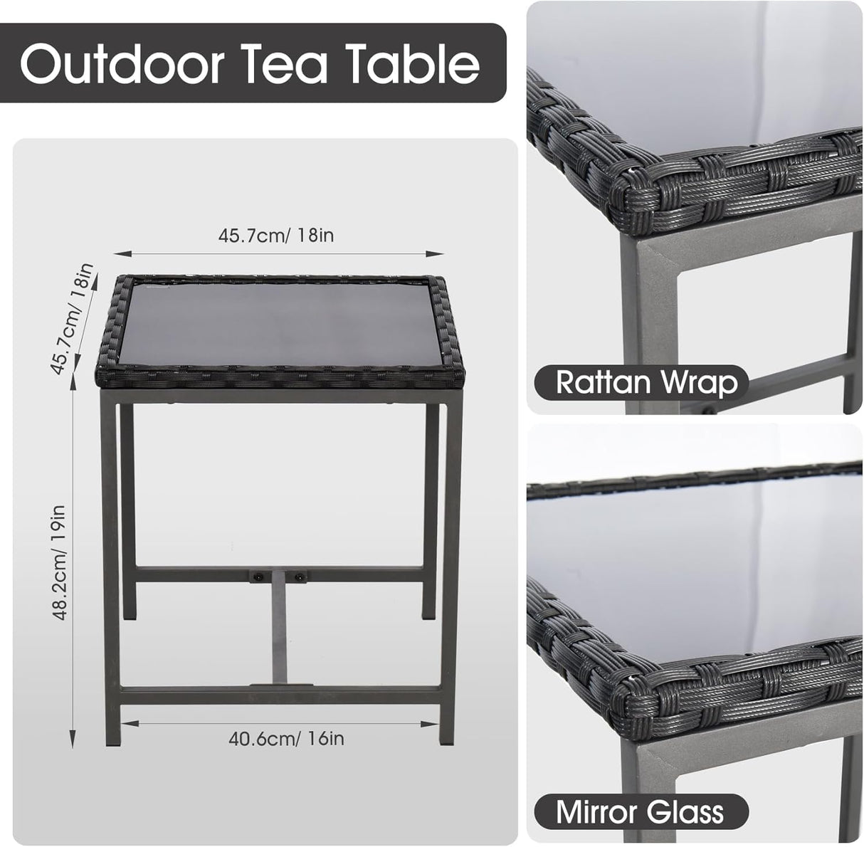 Temminkii Bistro 3 Piece Patio Furniture Set, Patio Table and Rattan Outdoor Rocking Chairs Set of 2, Outdoor Bistro Conversation Set for, Garden, Balcony, Poolside, Backyard, Beige Temminkii