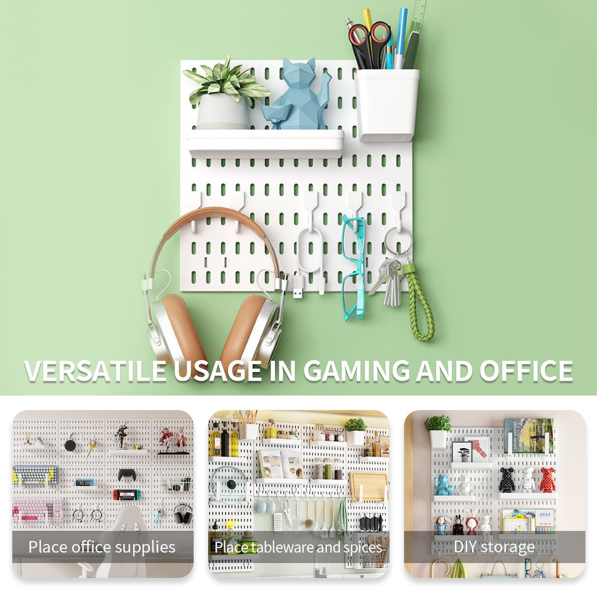 SHGJ&SOFT PegBoard Combination Kit, Pegboards and Accessories Modular Hanging, Wall Organizer Pegboard for Home and Office,24″×24″, Wall Mount Display Pegboard Panel Kits (White, 4 Pieces) SHGJ&SOFT