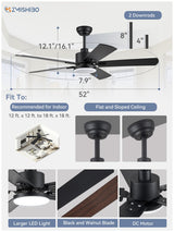 ZMISHIBO 2 Pack 52" Ceiling Fans with Lights, Black Modern Ceiling Fan with Remote, Farmhouse Indoor Ceiling Fan with Dual Finish Blades, Quiet & Strong Motor, Bright LED Light. ZMISHIBO