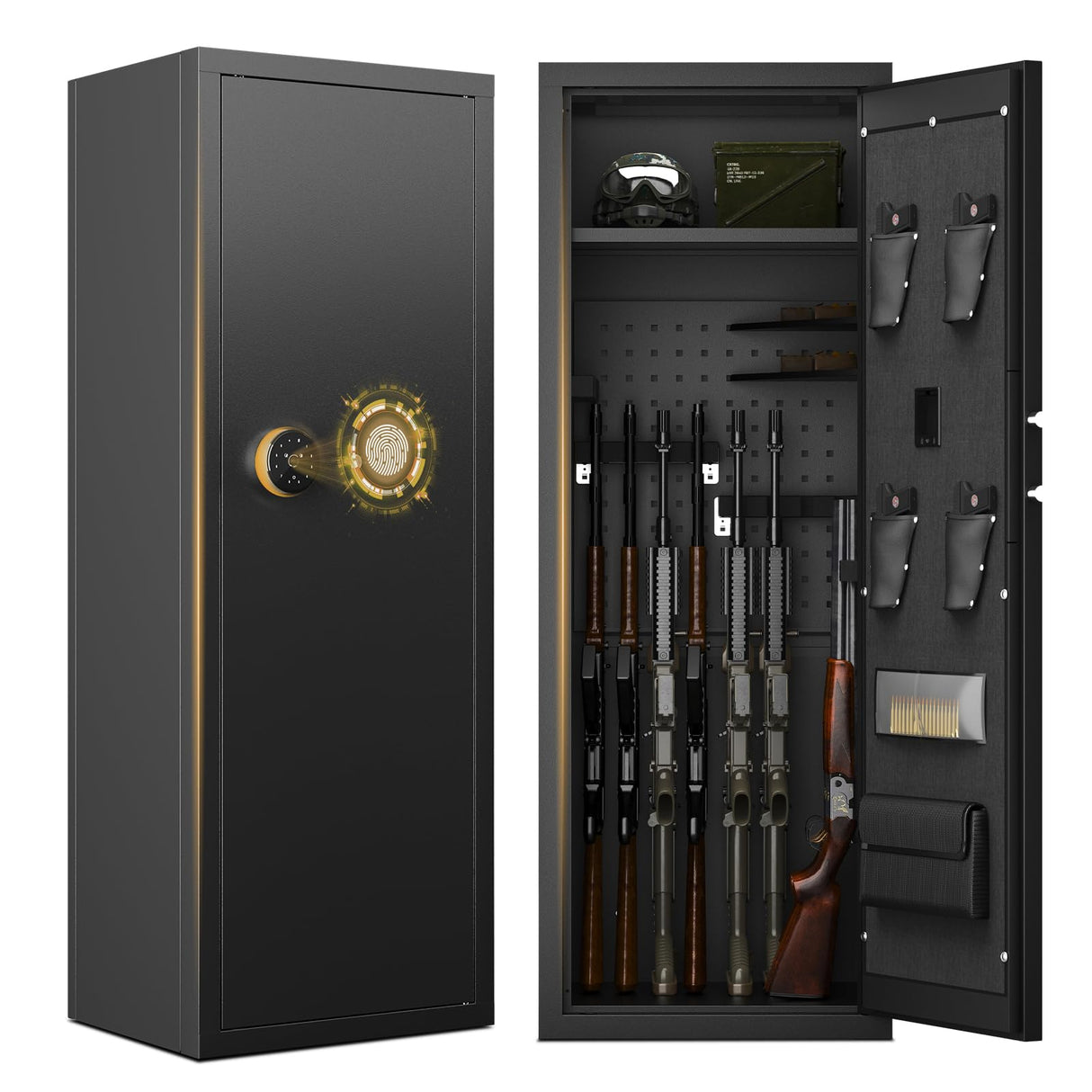 KAER 12-15 Gun Safe, Biometric Gun Safes, Rifle Safe, Gun Safe for Rifles and Pistols, Gun Cabinet, Fingerprint Gun Safes for Rifles,Gun safes for Home & Hunting with Gun Racks and Removable Shelves KAER