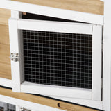 PawHut 90.5" Wooden Rabbit Hutch Bunny Cage Pet Playpen House Enclosure with Double Side Run Boxes, No Leak Tray, Ramp, for Guinea Pig and Small Animals, White PawHut