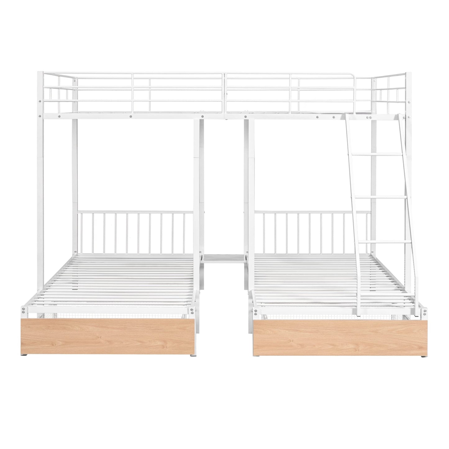 Harper & Bright Designs Metal Triple Bunk Bed with Drawers and Guardrails, Full Over Twin & Twin Bunk Bed for 3, Space-Saving, Noise Free, No Box Spring Needed - White