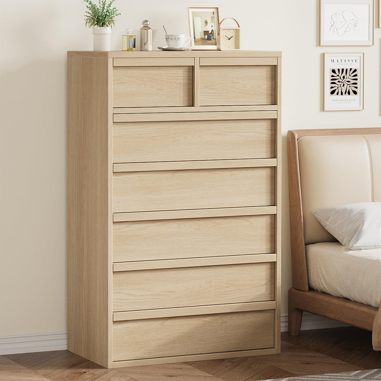 GarveeHome 7 Drawer Dresser for Bedroom, 46" Tall Modern 7 Chest of Drawers with Large Storage Space, Wooden Dresser Organizer for Living Room, Nursery, Entryway - Natural GarveeHome