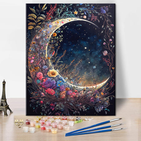 TUMOVO Moon Floral Adult Paint by Number Kit on Canvas, DIY Oil Painting, 16 x 20 Inch TUMOVO